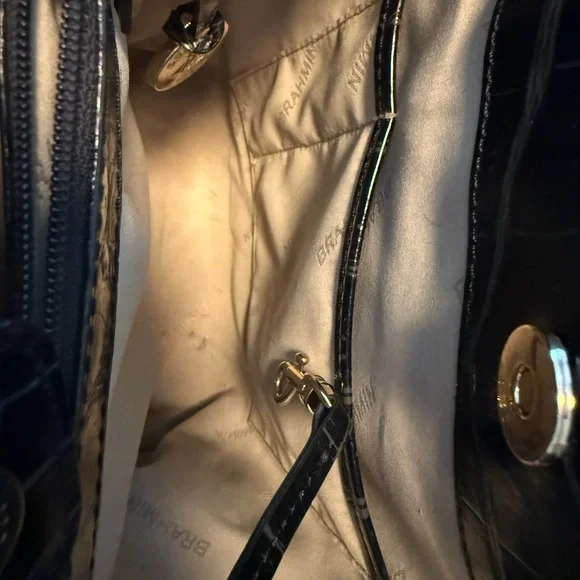 Brahmin Glossy Black Croc Shoulder Bag/Purse, 2 straps, inner pockets - Picture 10 of 14